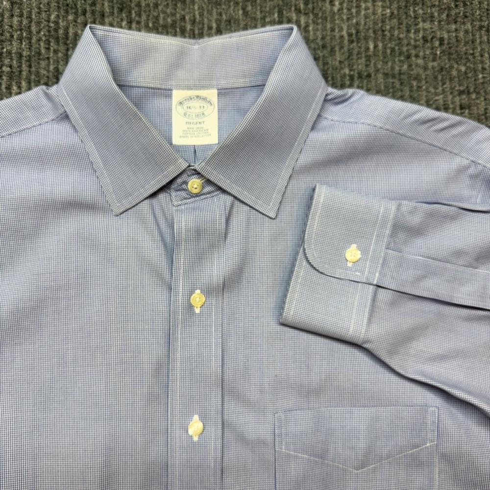 Brooks Brothers Regent Non-Iron Supima Dress Shirt 16.5 33 Blue Micro Check